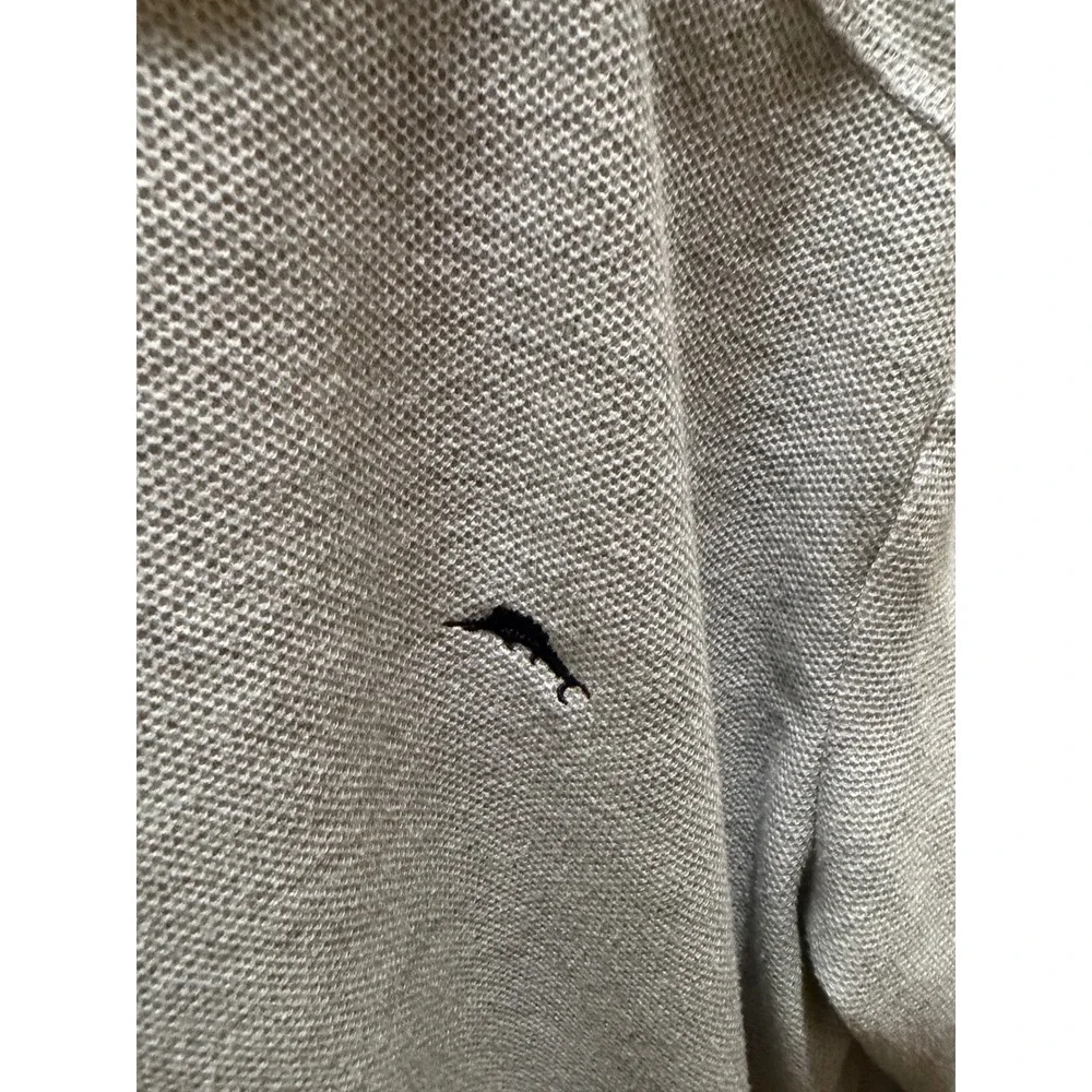 Tommy Bahama Mens Waffle Knit Pullover Light Gray Long Sleeve Marlin Logo Medium